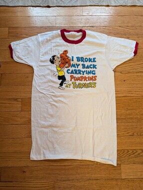 Vintage 80s Pumpkin Patch Funny Ringer T-shirt Promo Cartoon Graphic Fun USA Vtg